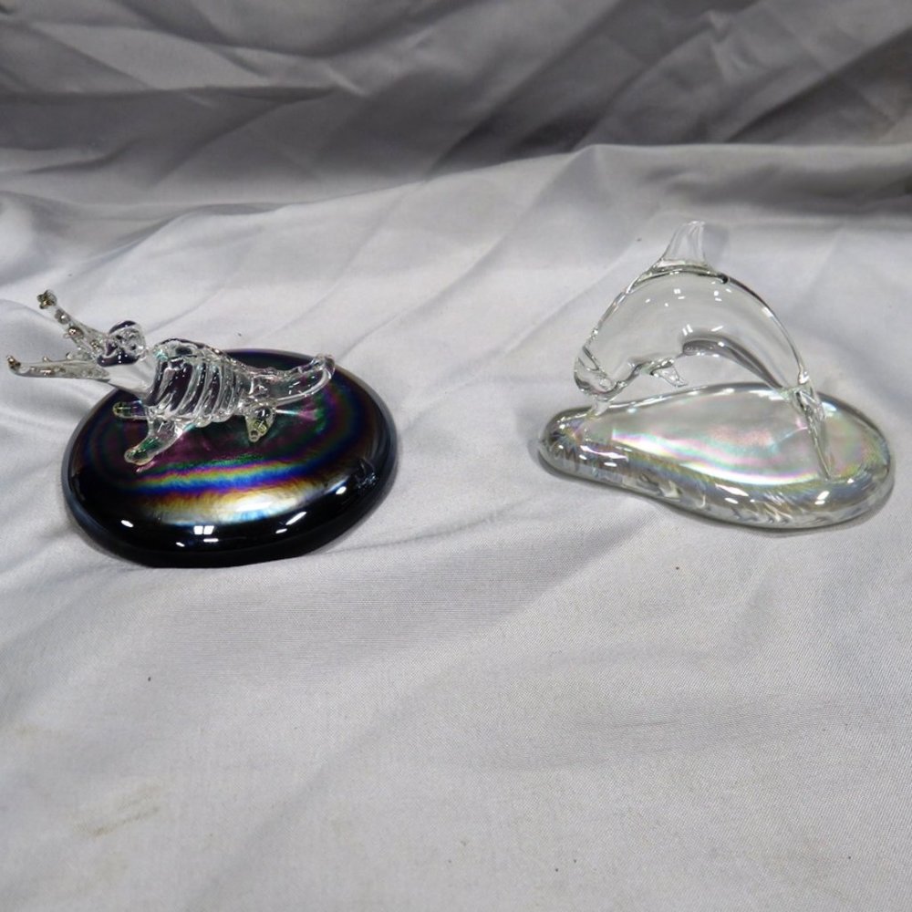 Glass Art Mini Sculptures - Crocodile and Dolphin -- Set of 2 -- Super Cute!
